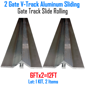 Gate V Track Aluminum 36ft in 6 Section of 6ft Sliding Gate Track Slide Rolling Roll and 2 of 3 Steel V Groove Wheel with Bracket