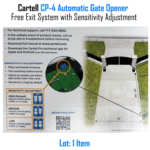 Cartell CP-4 Automatic Gate Opener Free Exit System with Sensitivity Adjustment